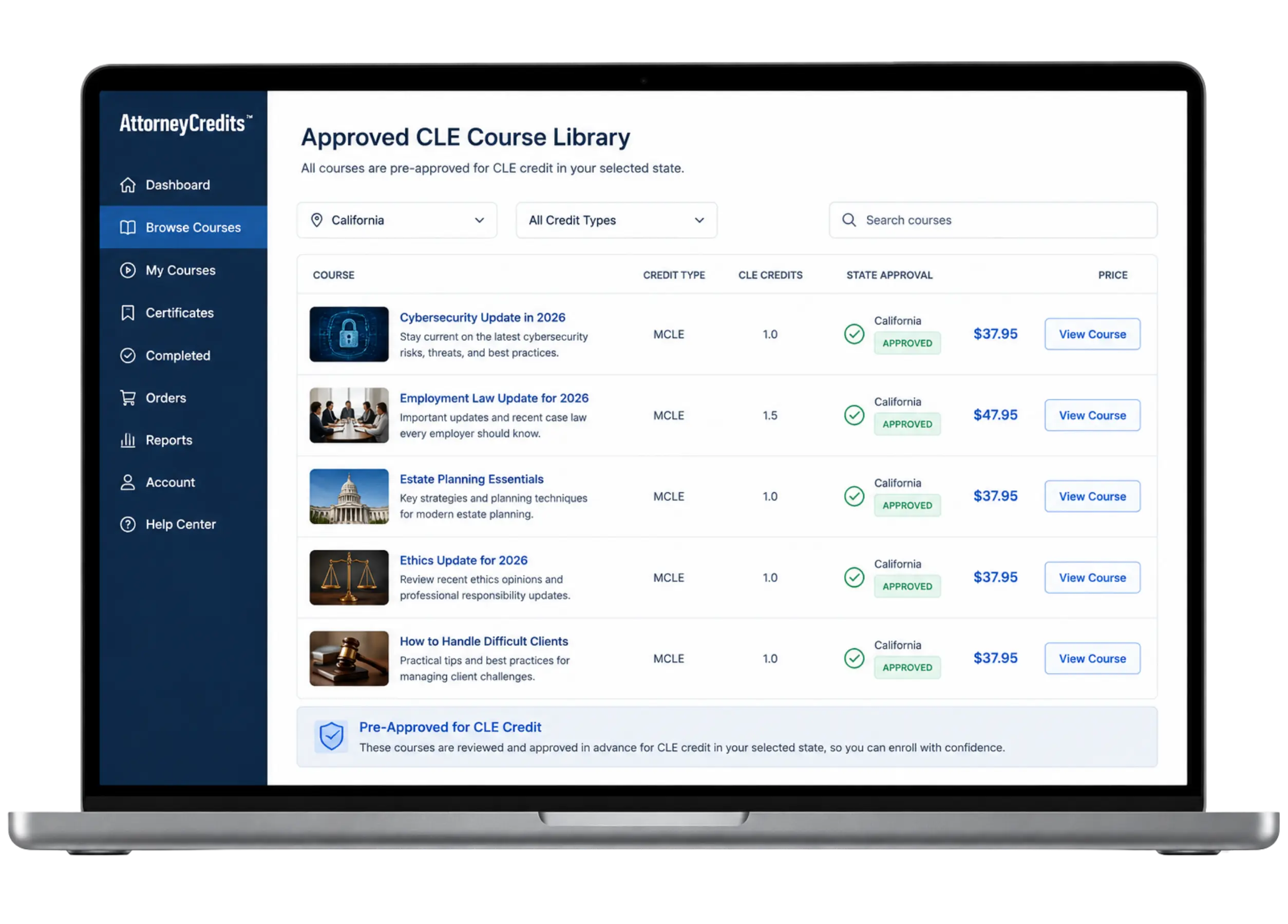 Attorney Credits on-demand CLE courses and live webinar options for attorneys