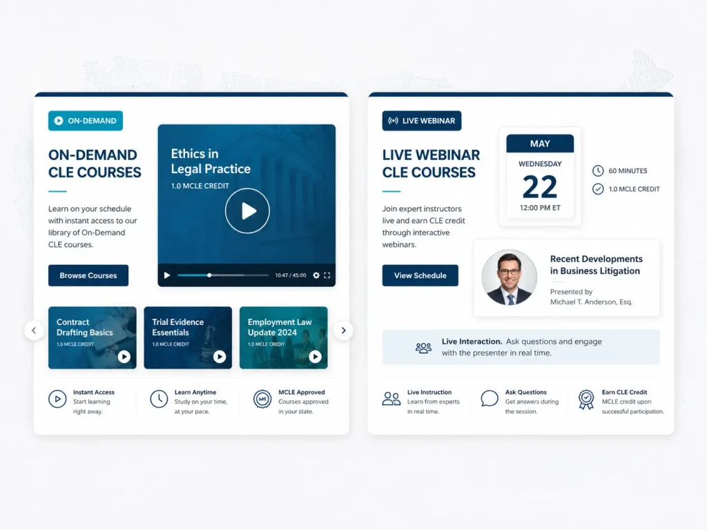 On-Demand course and Live Webinar course cards