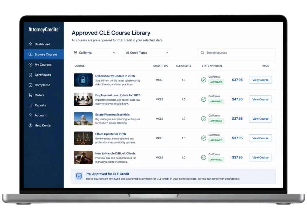 Attorney Credits on-demand CLE courses and live webinar options for attorneys